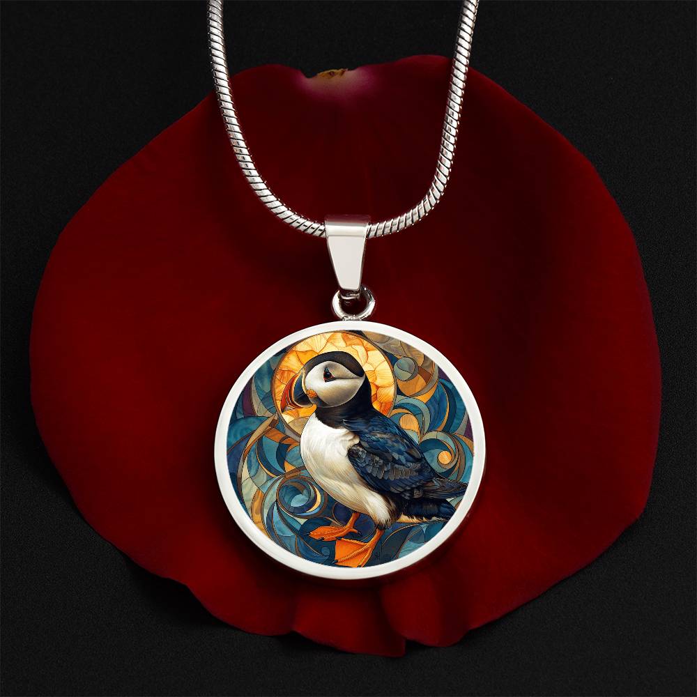 The Art Nouveau Puffin Circle Pendant Necklace