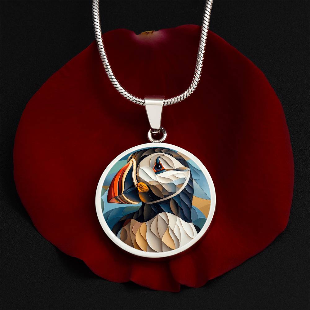 The Art Puffin Circle Pendant Necklace