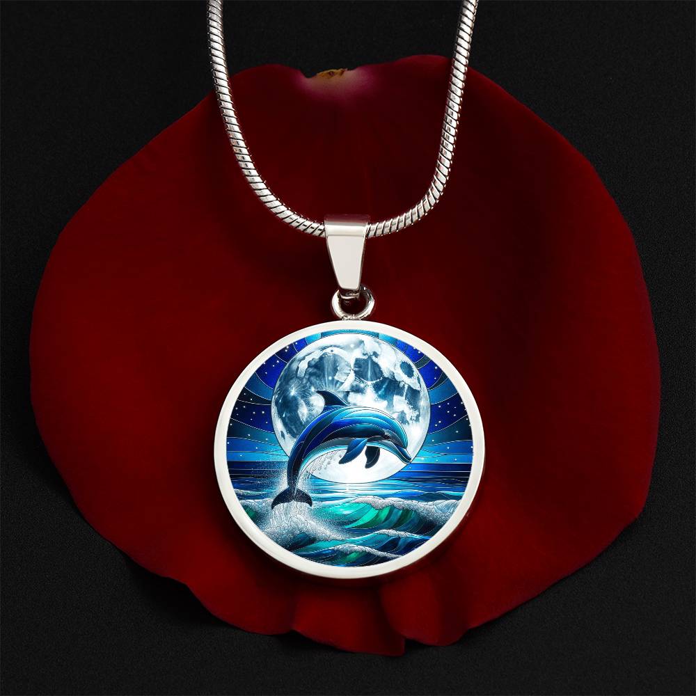 The Moonlit Dolphin Circle Pendant Necklace