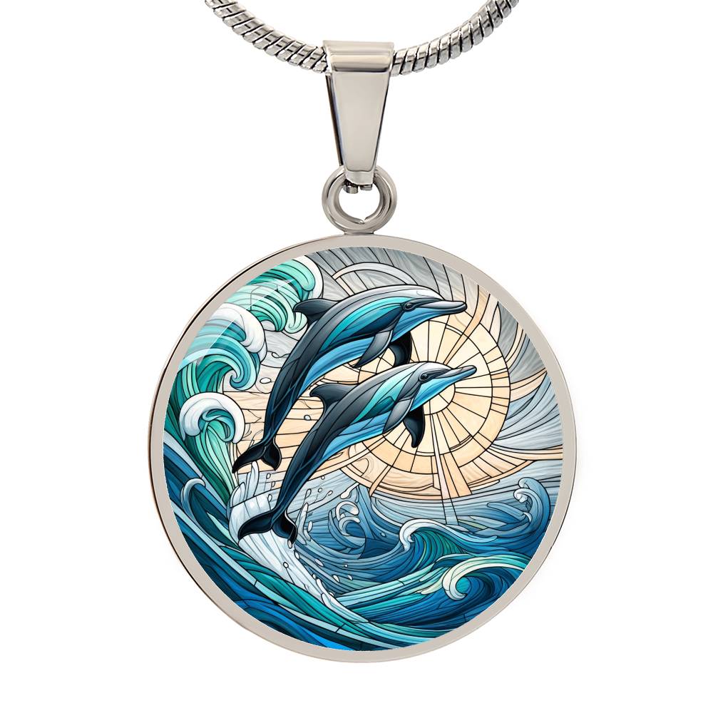 The Dolphin Duo Circle Pendant Necklace