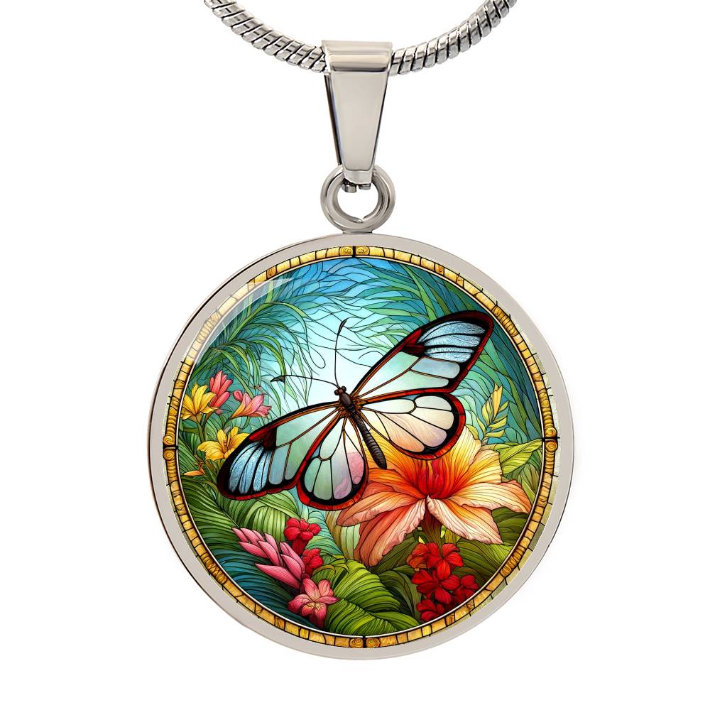 The Glasswing Butterfly Circle Pendant Necklace