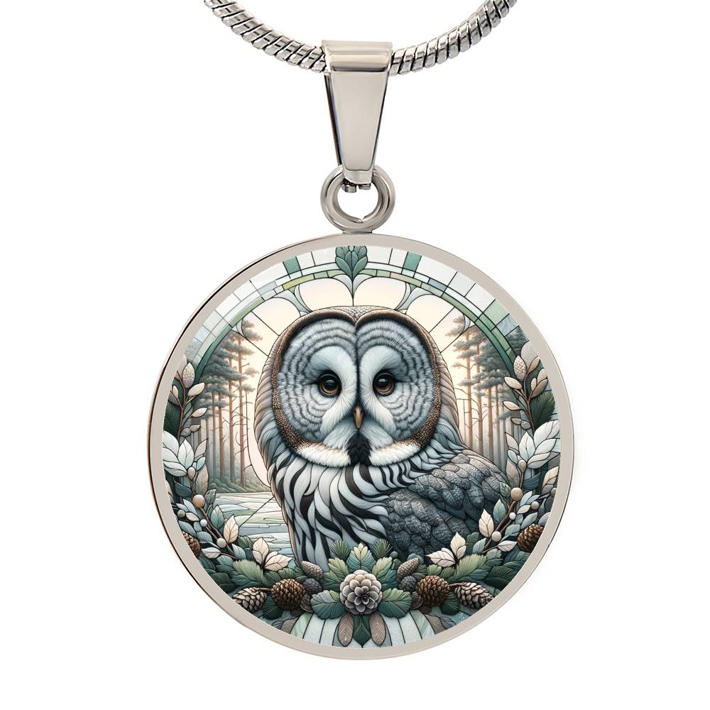 The Great Gray Owl Circle Pendant Necklace