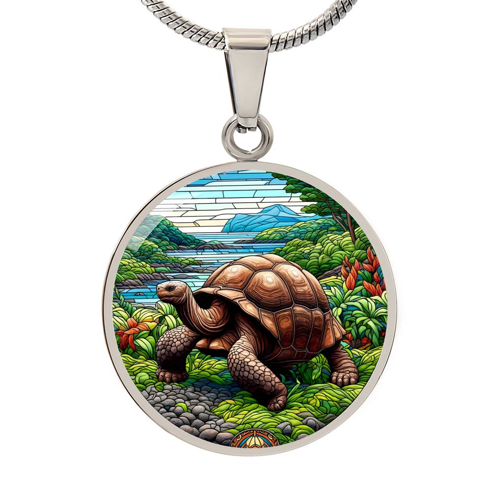 The Galapagos Tortoise Circle Pendant Necklace