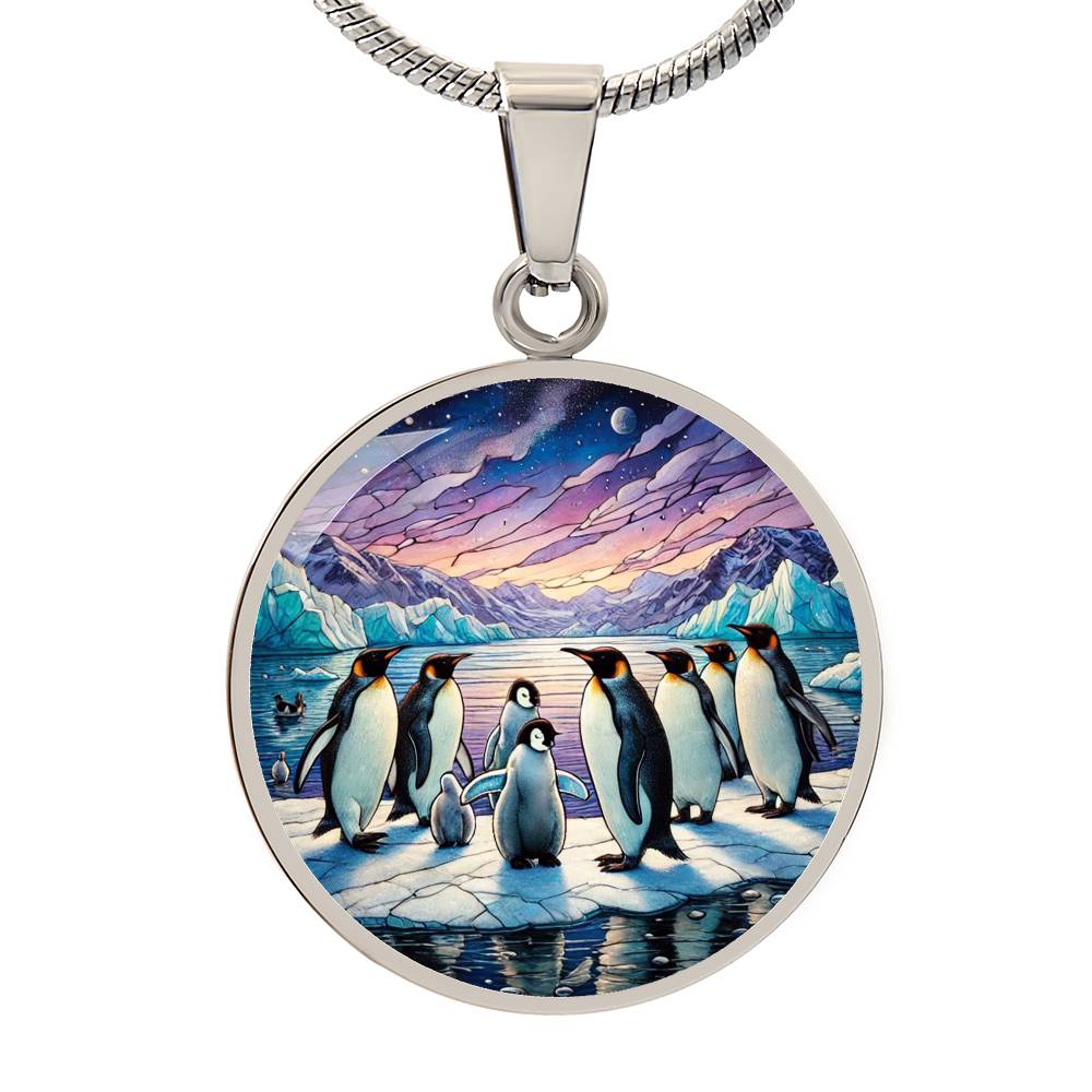 The Penguin Family Circle Pendant Necklace