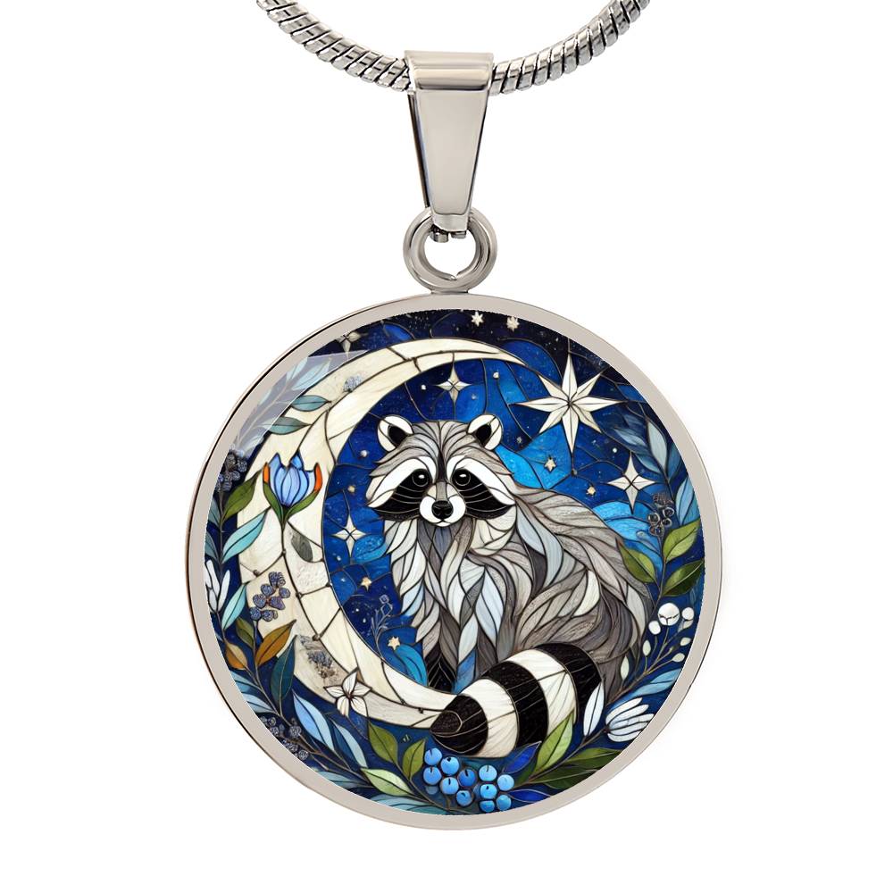 The Moonlit Raccoon Circle Pendant Necklace