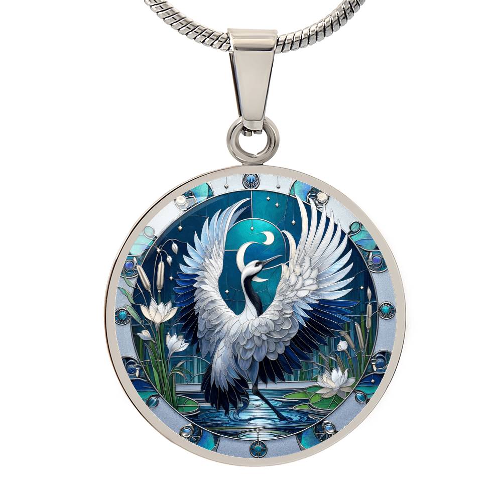 The Celestial Stork Circle Pendant Necklace