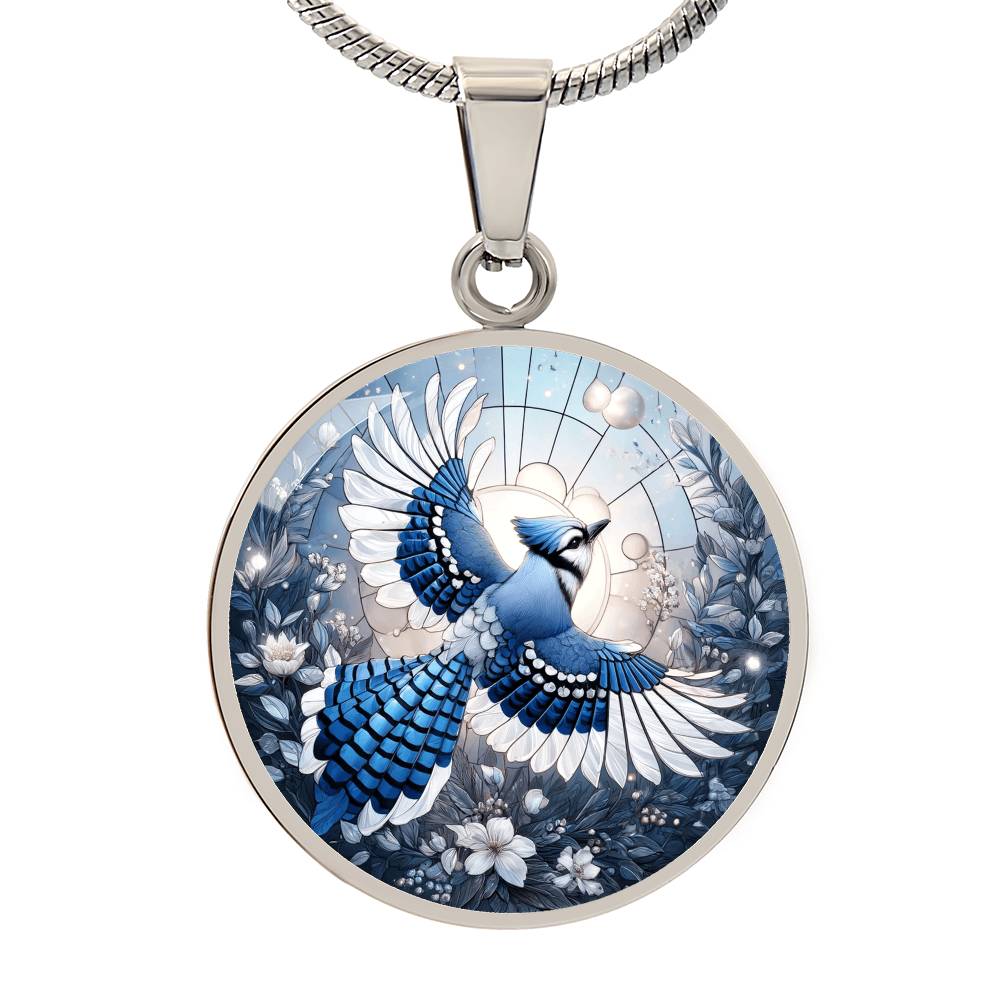 The Celestial Blue Jay Circle Pendant Necklace