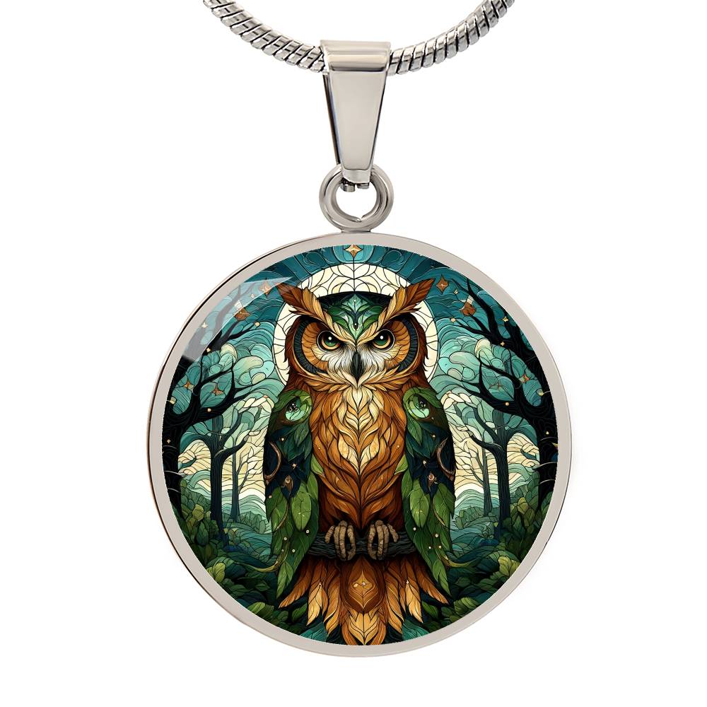 The Forest Owl Circle Pendant Necklace