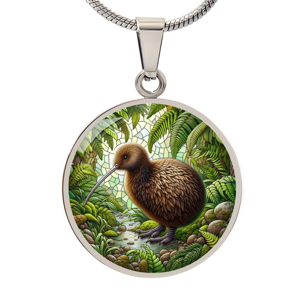 The Kiwi Bird Circle Pendant Necklace