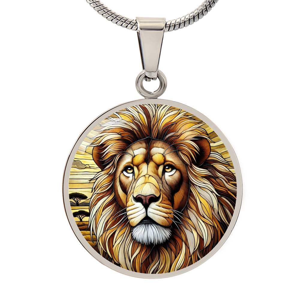 The Lion Face Circle Pendant Necklace