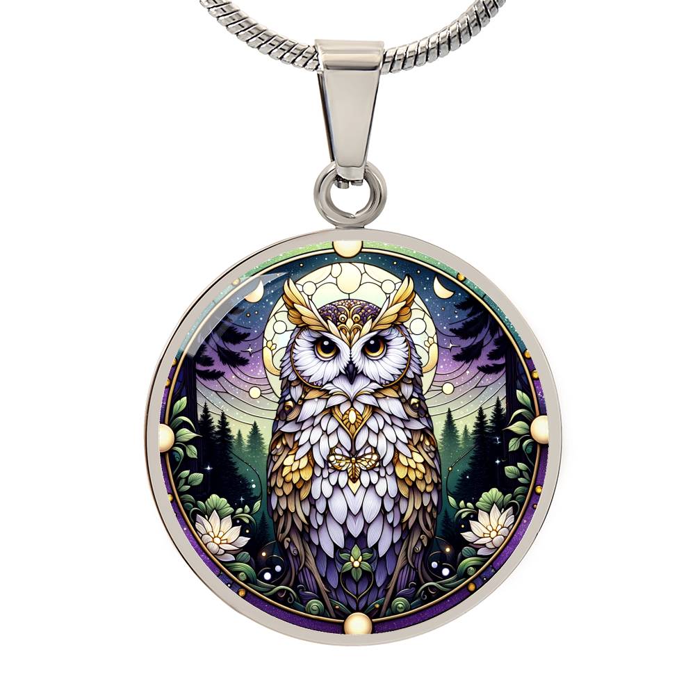 The Moonlit Purple Owl Circle Pendant Necklace