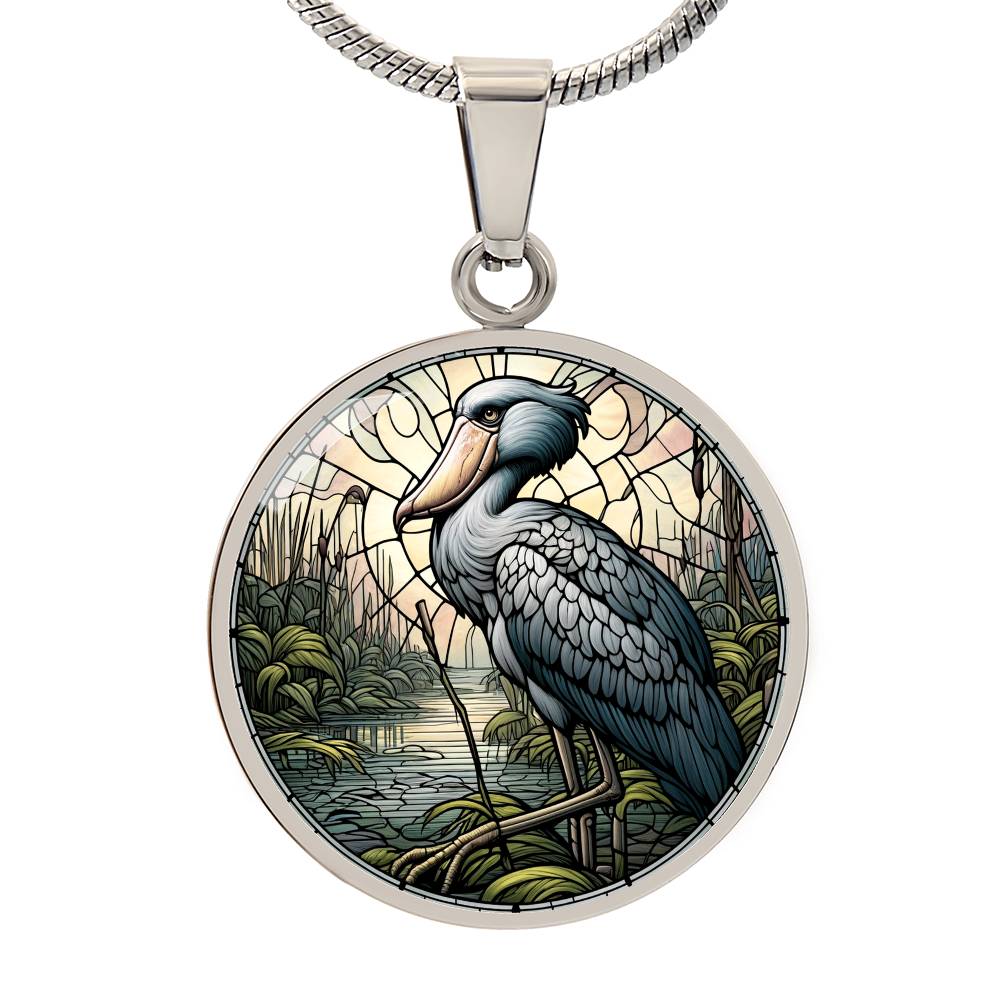 The Marsh Shoebill Stork Bird Circle Pendant Necklace