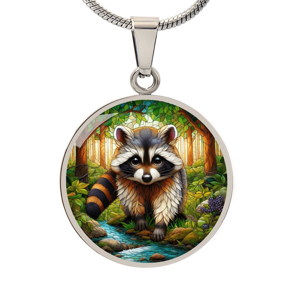 The Cute Raccoon Circle Pendant Necklace