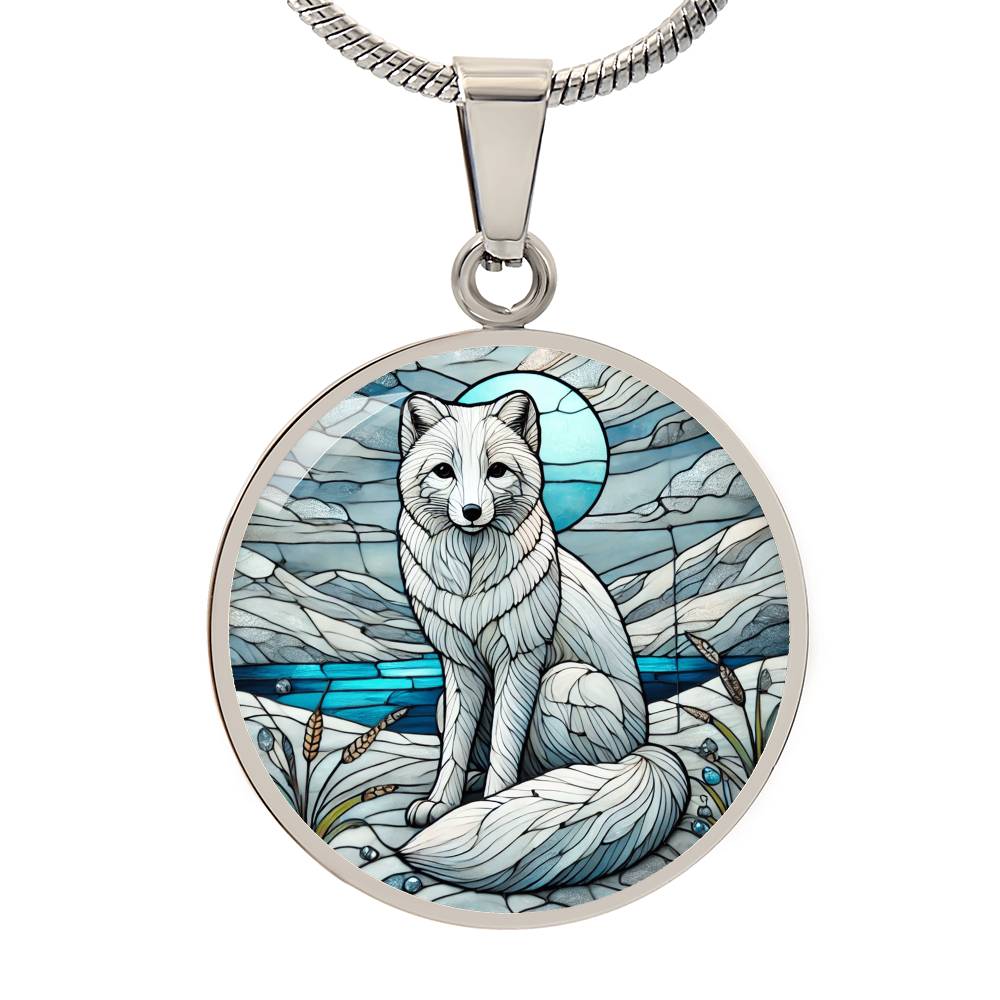 The Moonlit Arctic Fox Circle Pendant Necklace