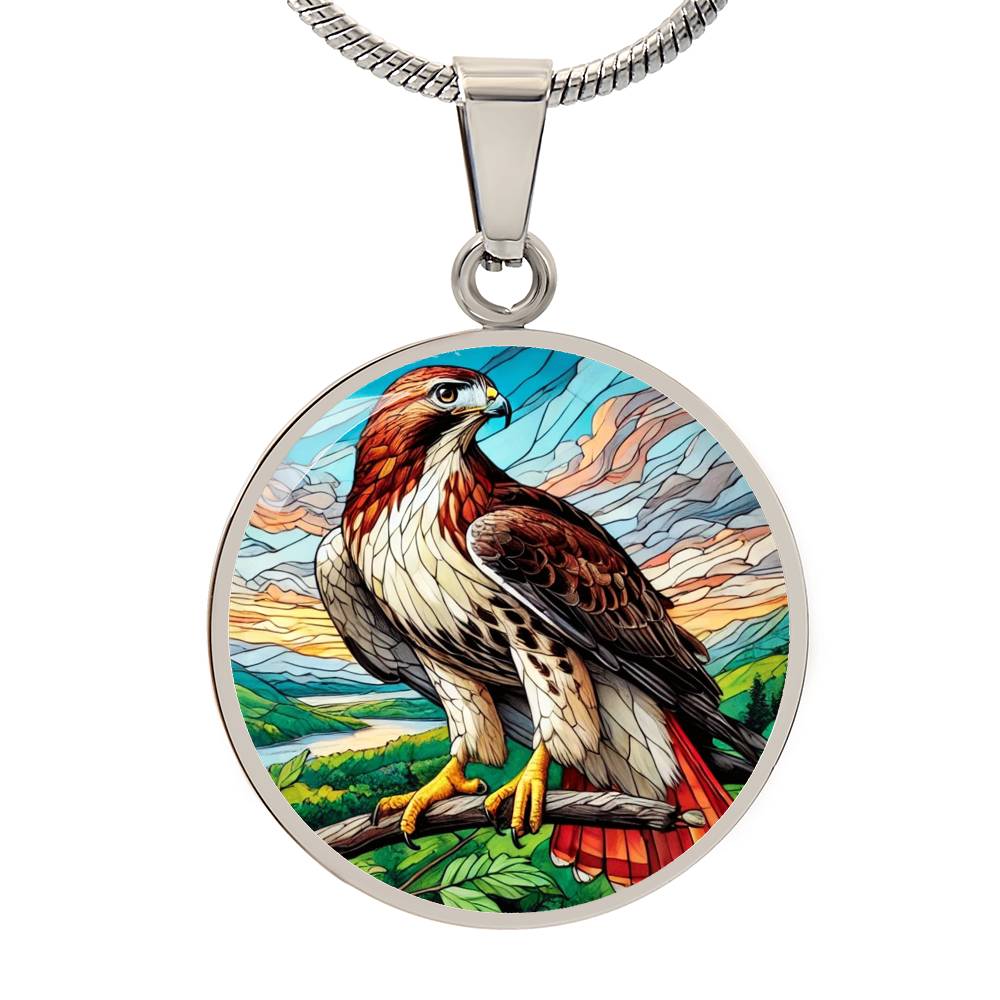 The Red-tailed Hawk Circle Pendant Necklace