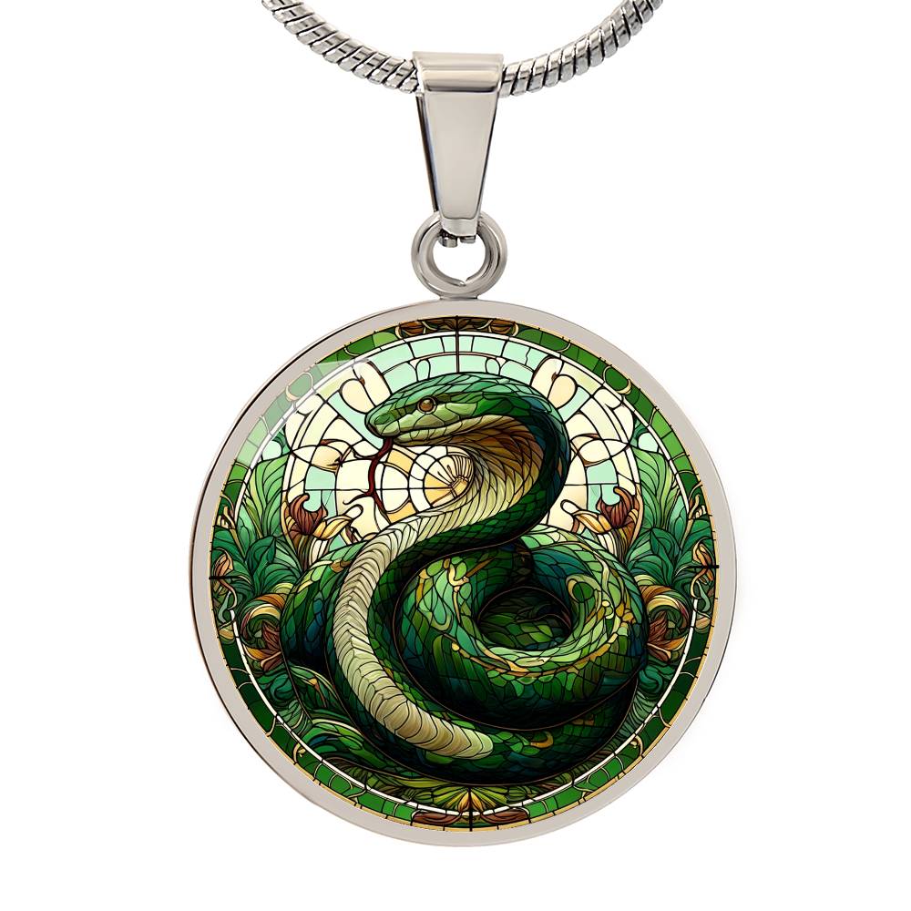 The Green Snake Circle Pendant Necklace