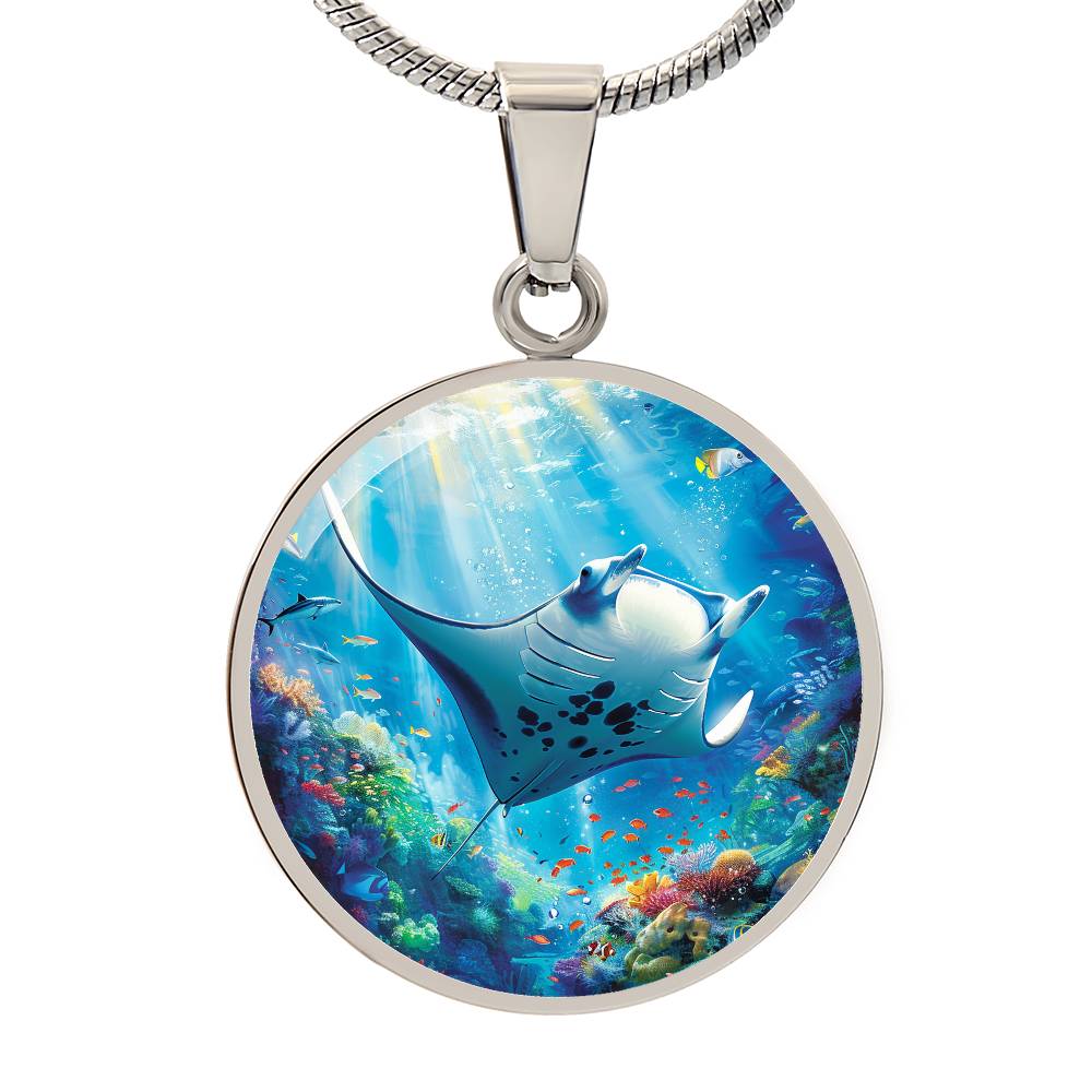 The Reef Manta Ray Circle Pendant Necklace