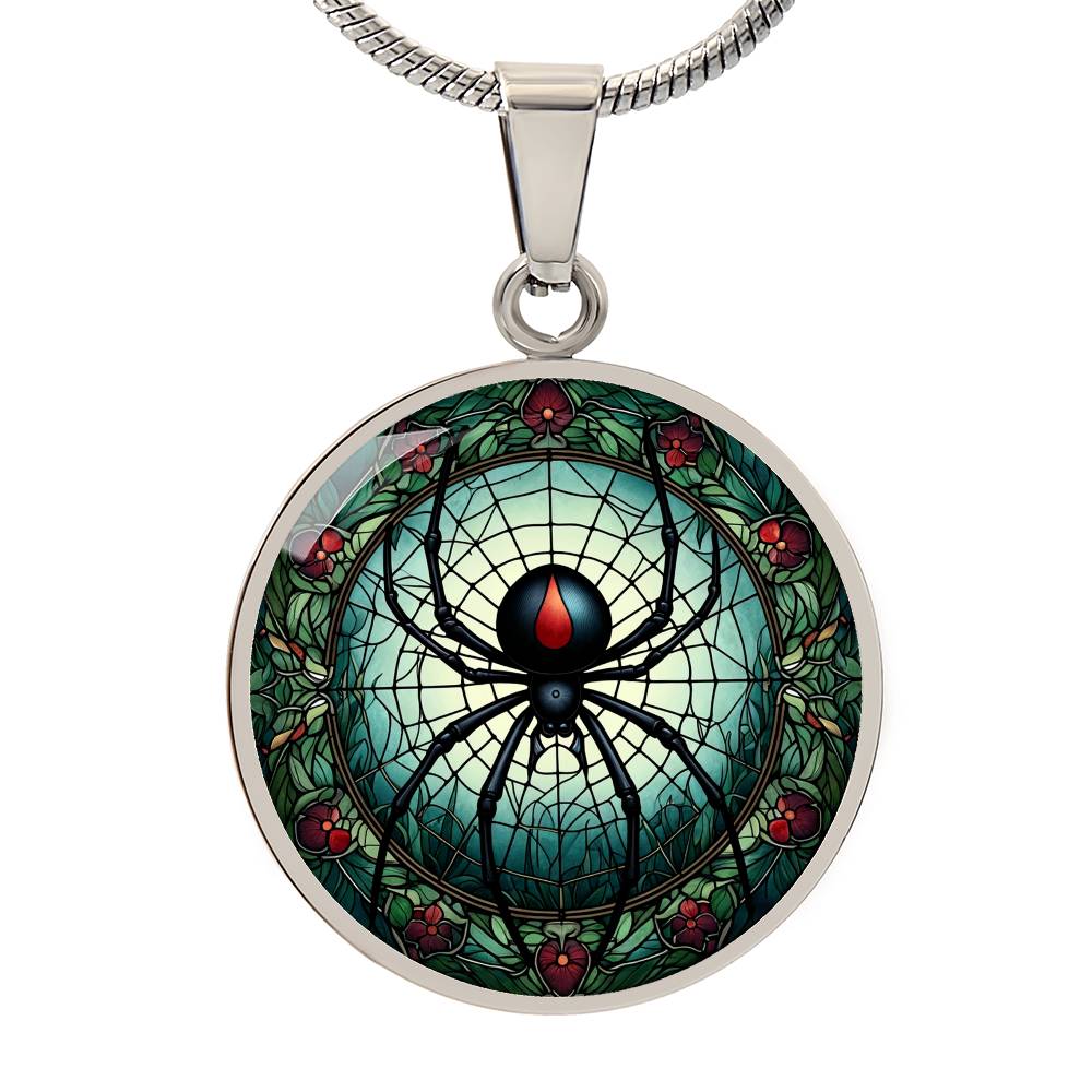 The Black Widow Spider Circle Pendant Necklace