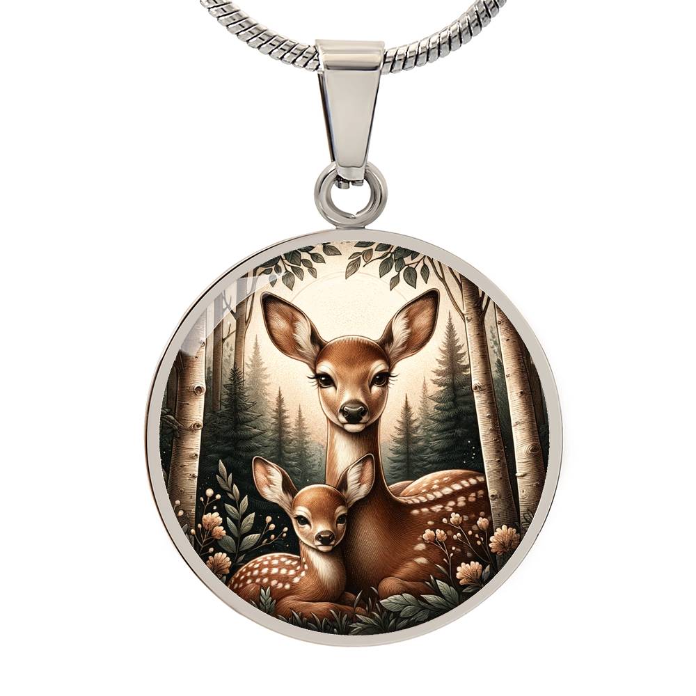 The Doe And Fawn Circle Pendant Necklace