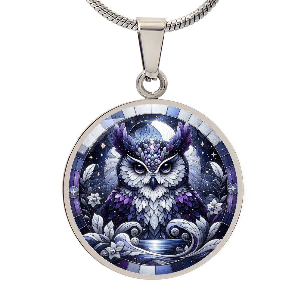 The Purple Owl Circle Pendant Necklace