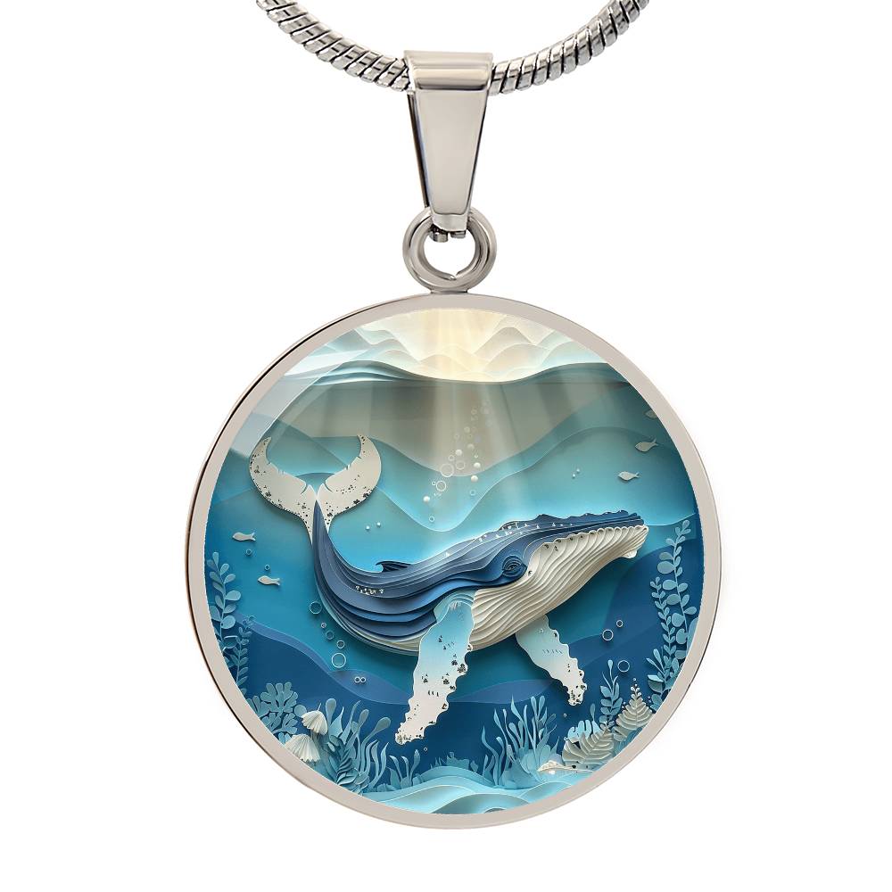 The Sunlit Humpback Whale Circle Pendant Necklace