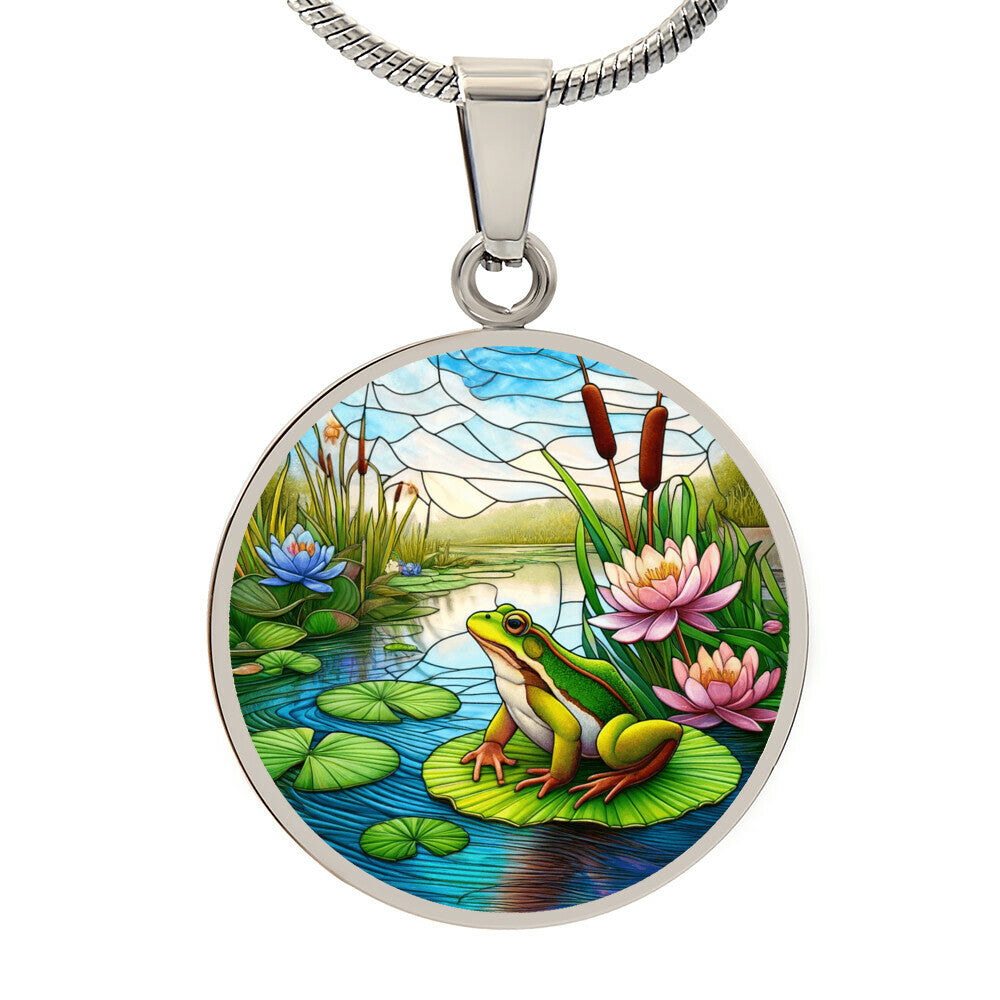 The Lily Pad Frog Circle Pendant Necklace