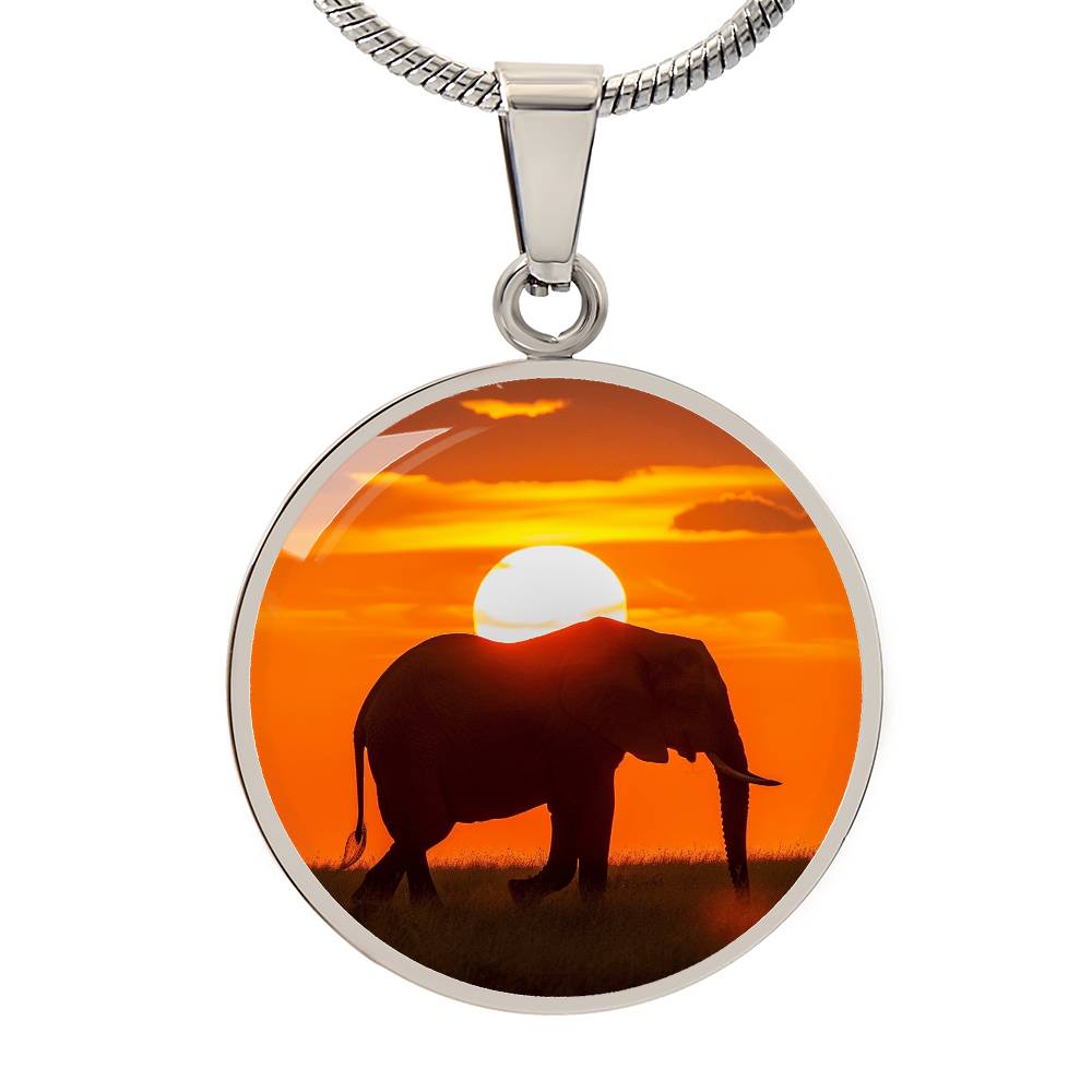 The Sunset Elephant Circle Pendant Necklace