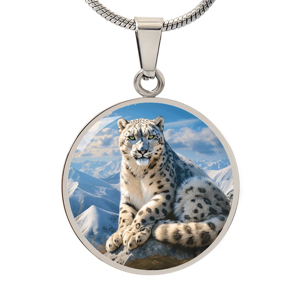 The Regal Snow Leopard Circle Pendant Necklace