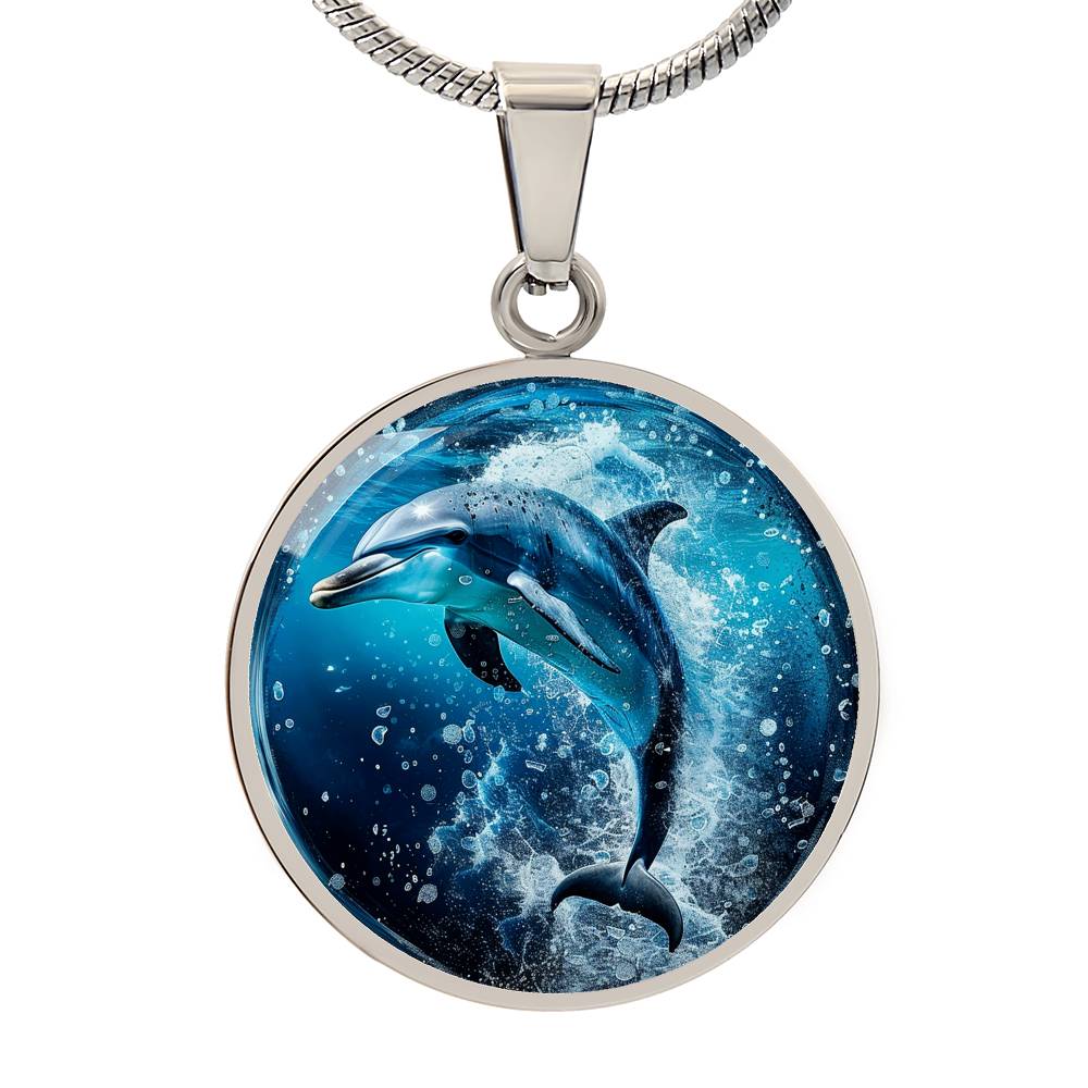 The Blue Dolphin Circle Pendant Necklace