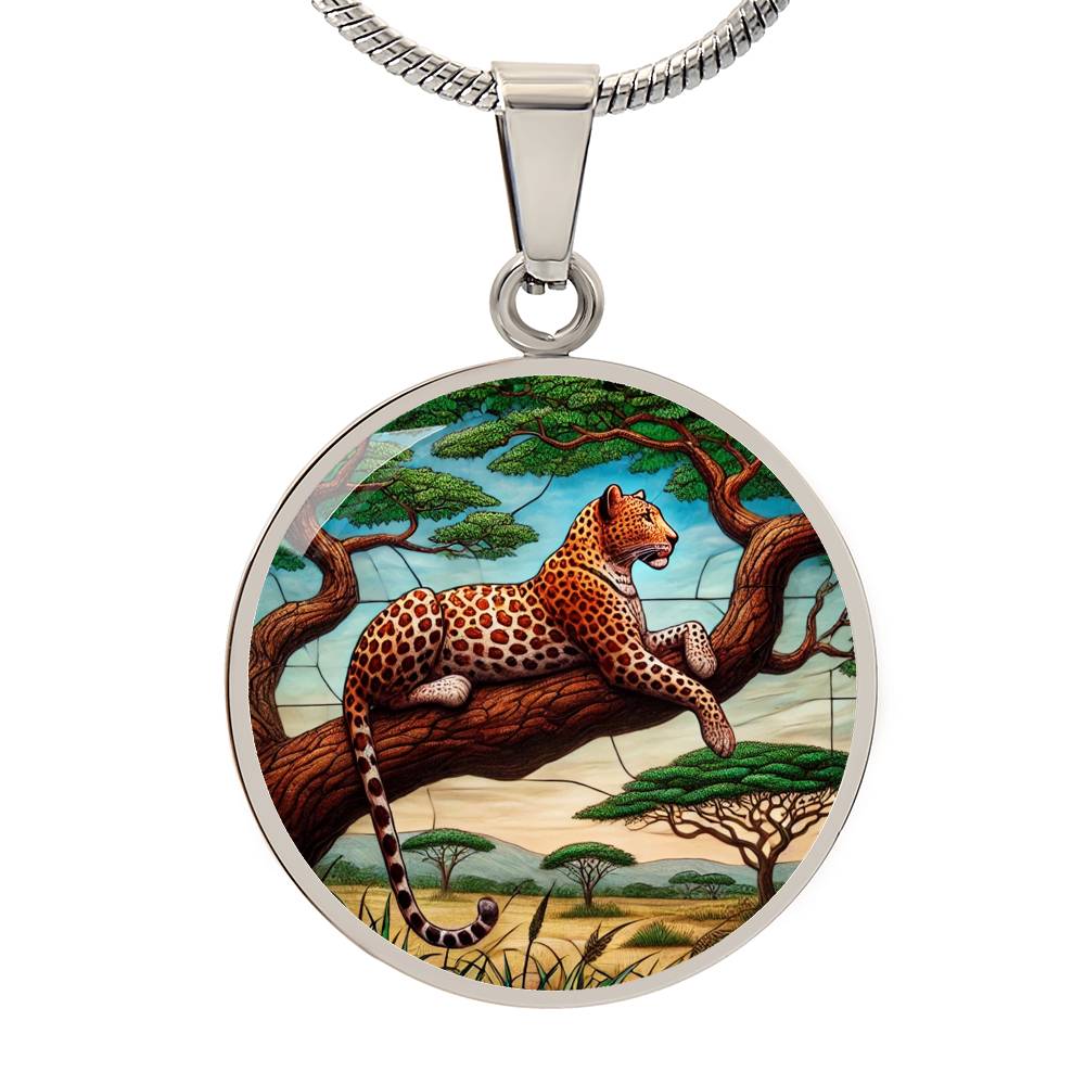 The Tree Leopard Circle Pendant Necklace