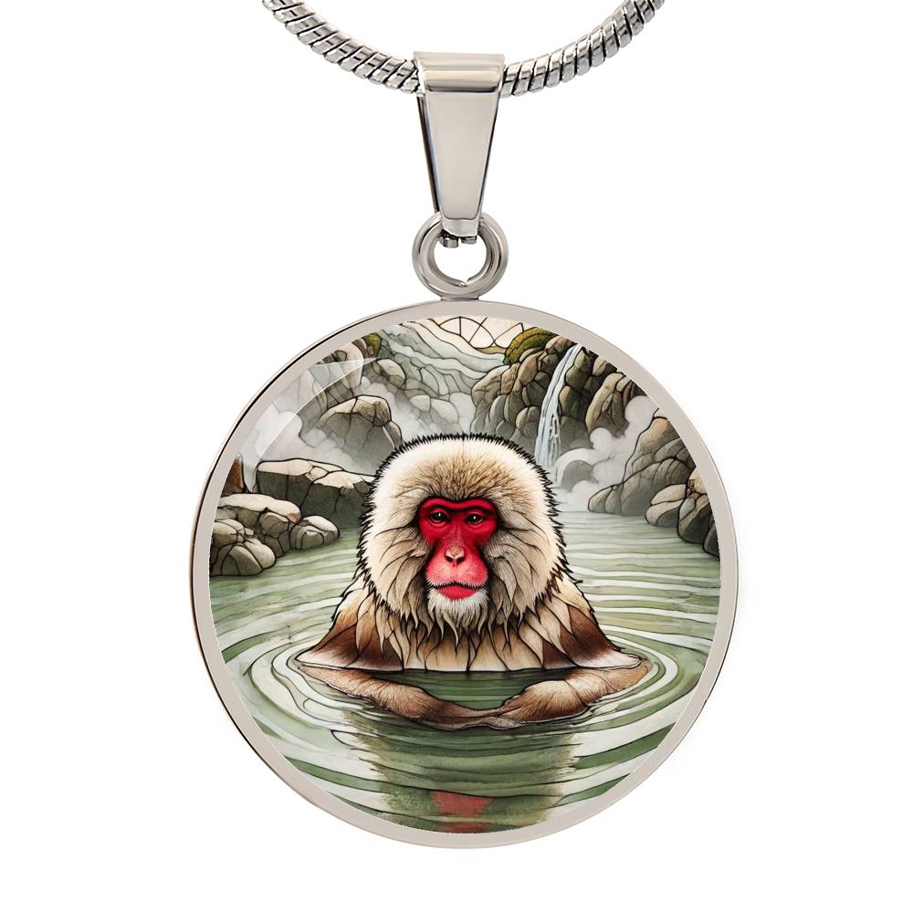 The Japanese Macaque Circle Pendant Necklace