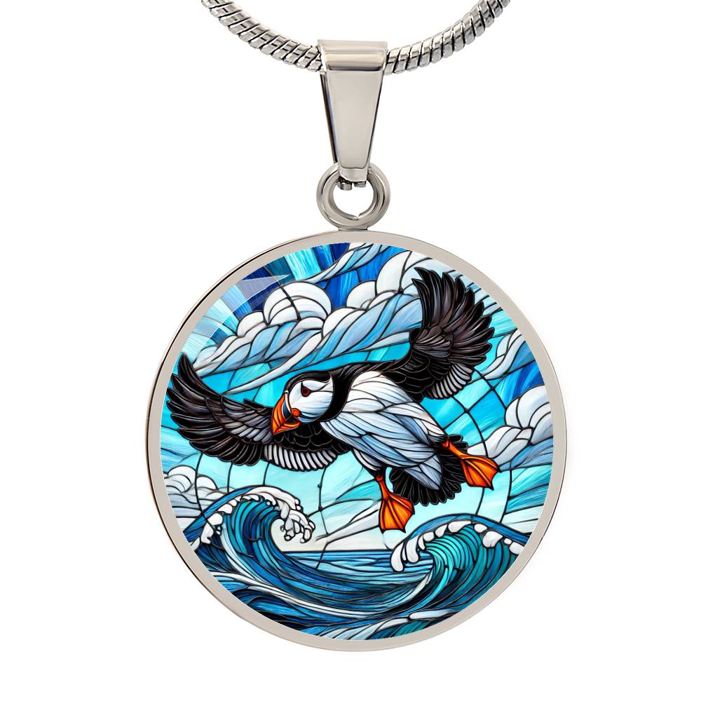 The Flying Puffin Circle Pendant Necklace