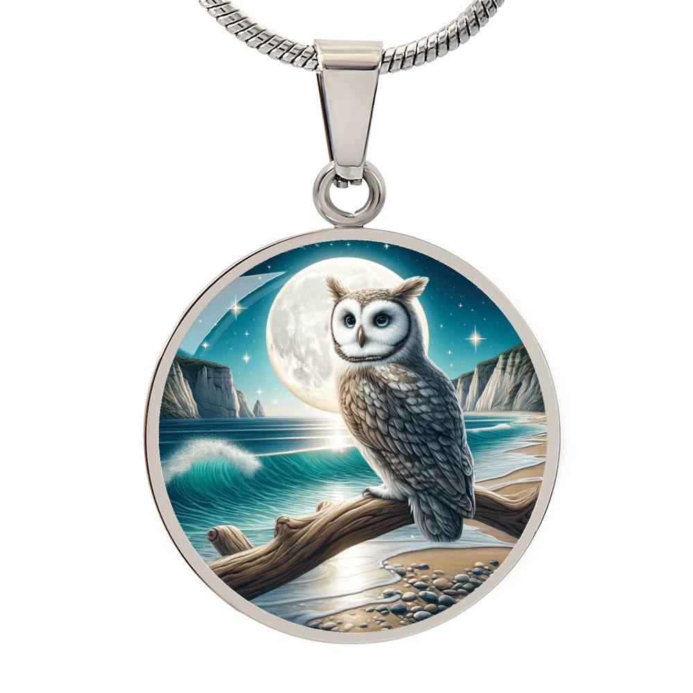 The Beach Owl Circle Pendant Necklace