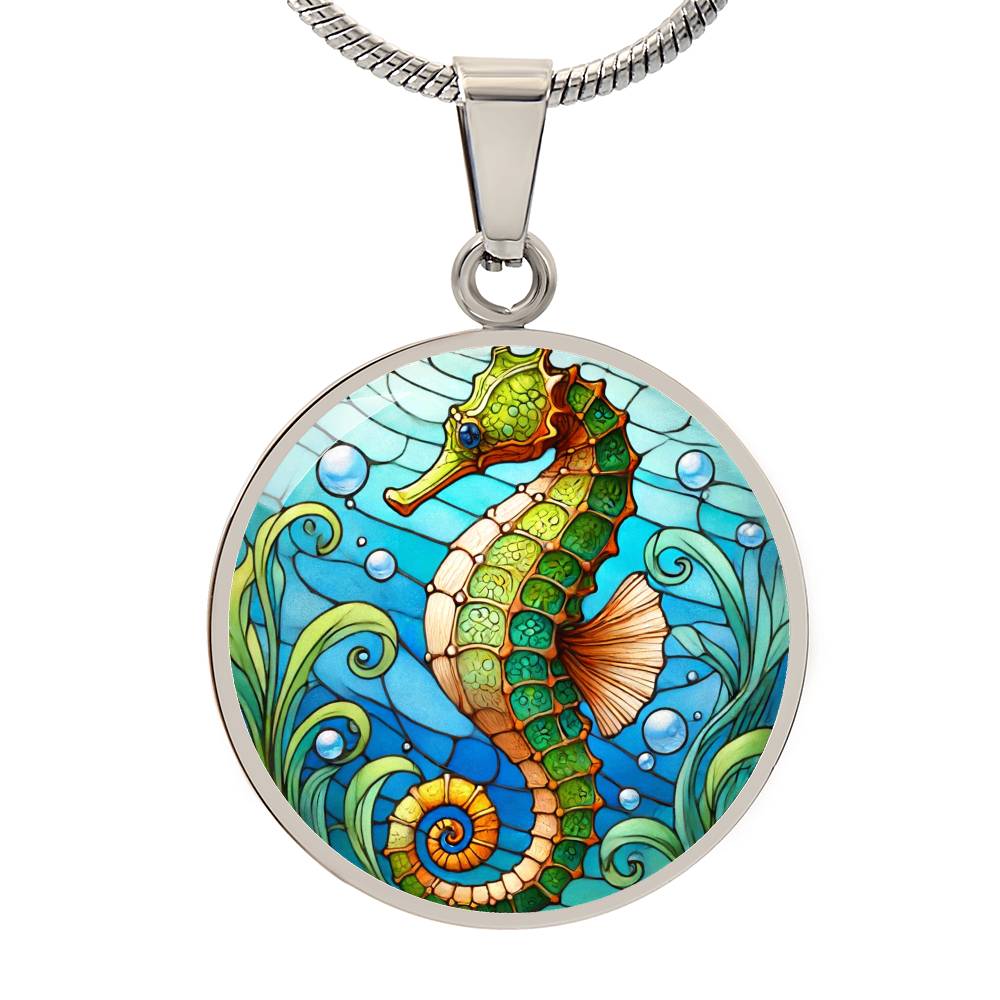 The Green Seahorse Circle Pendant Necklace