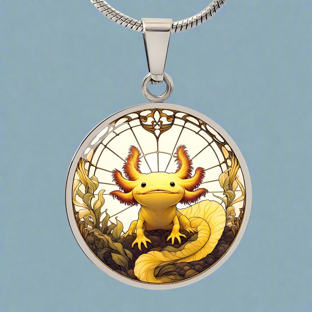 The Yellow Axolotl Circle Pendant Necklace