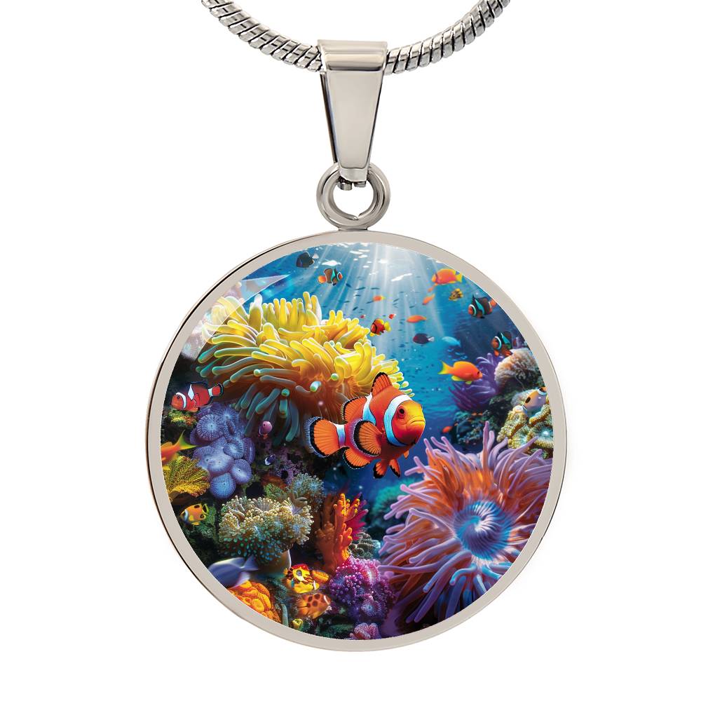 The Vibrant Coral Reef Circle Pendant Necklace