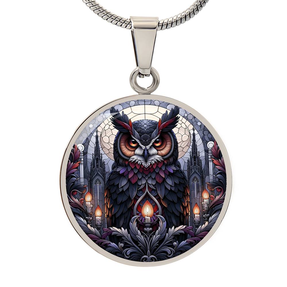 The Gothica Owl Circle Pendant Necklace