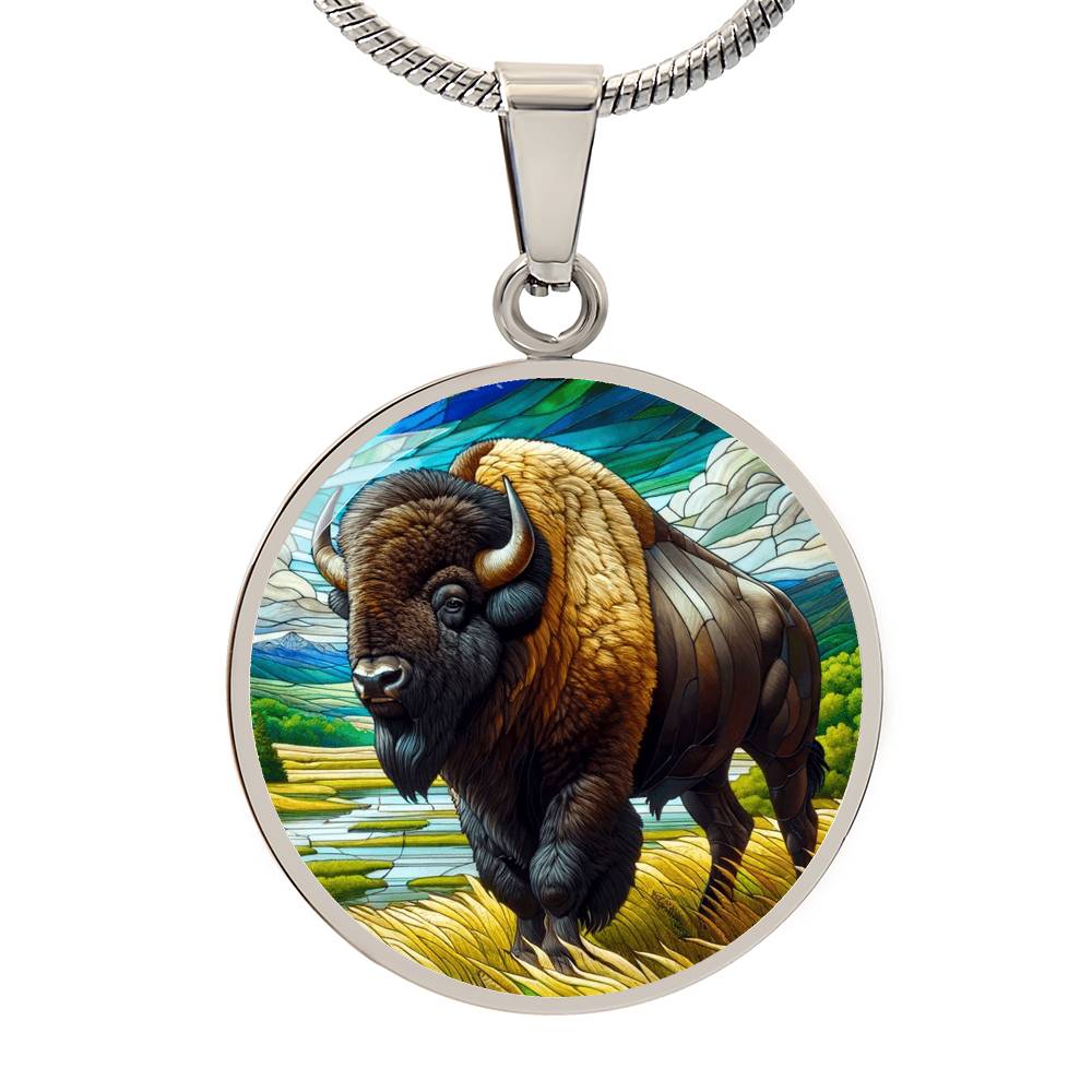 The Majestic Bison Circle Pendant Necklace