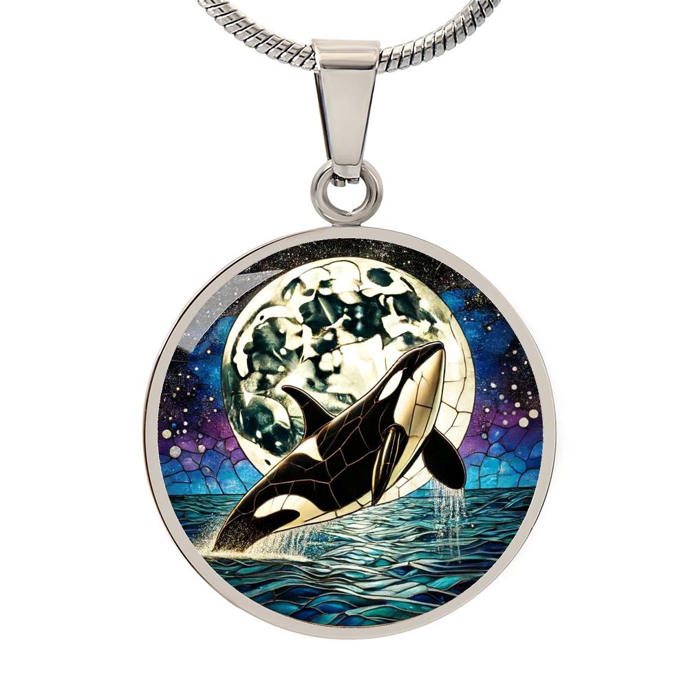 The Moonlit Orca Circle Pendant Necklace