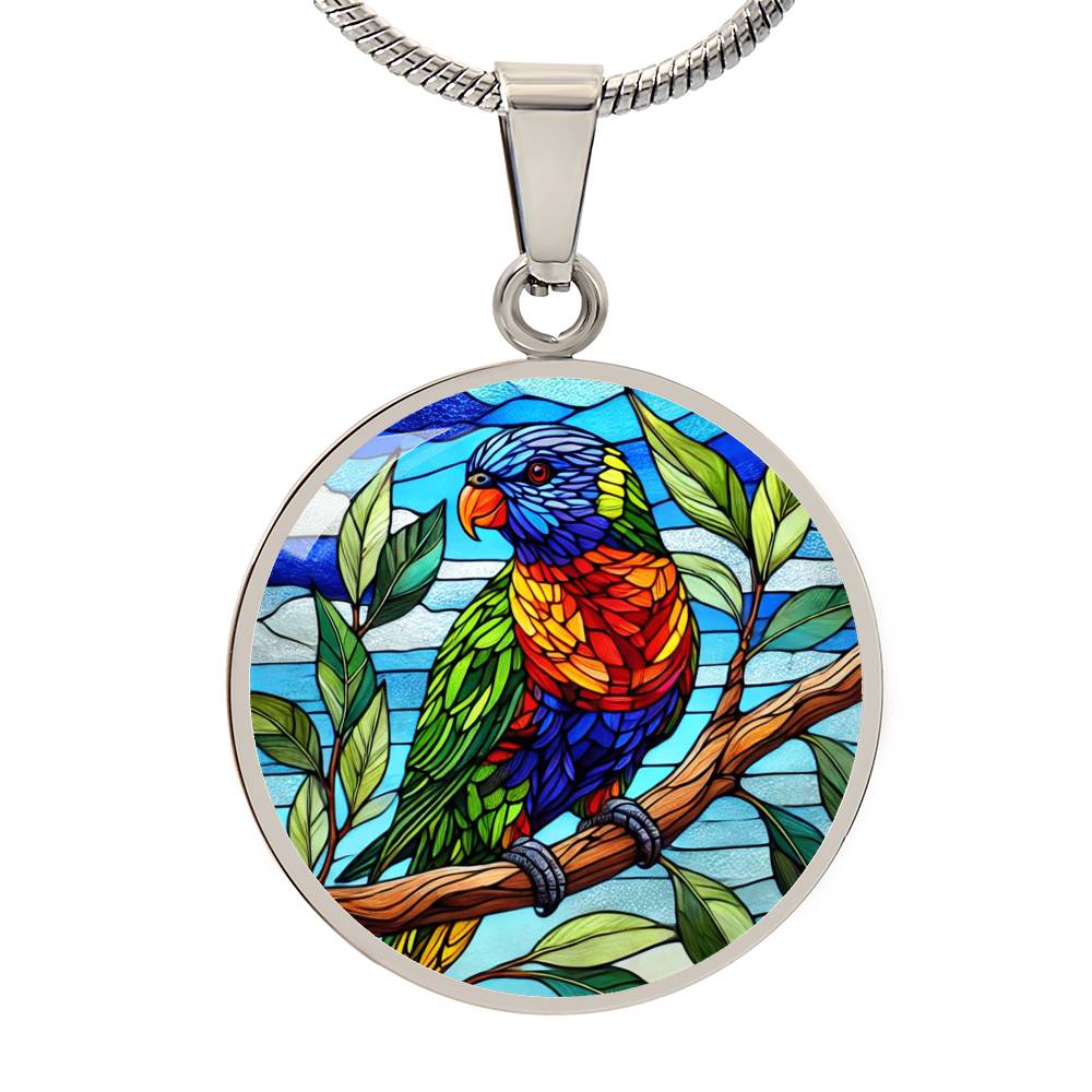 The Lorikeet Bird Circle Pendant Necklace