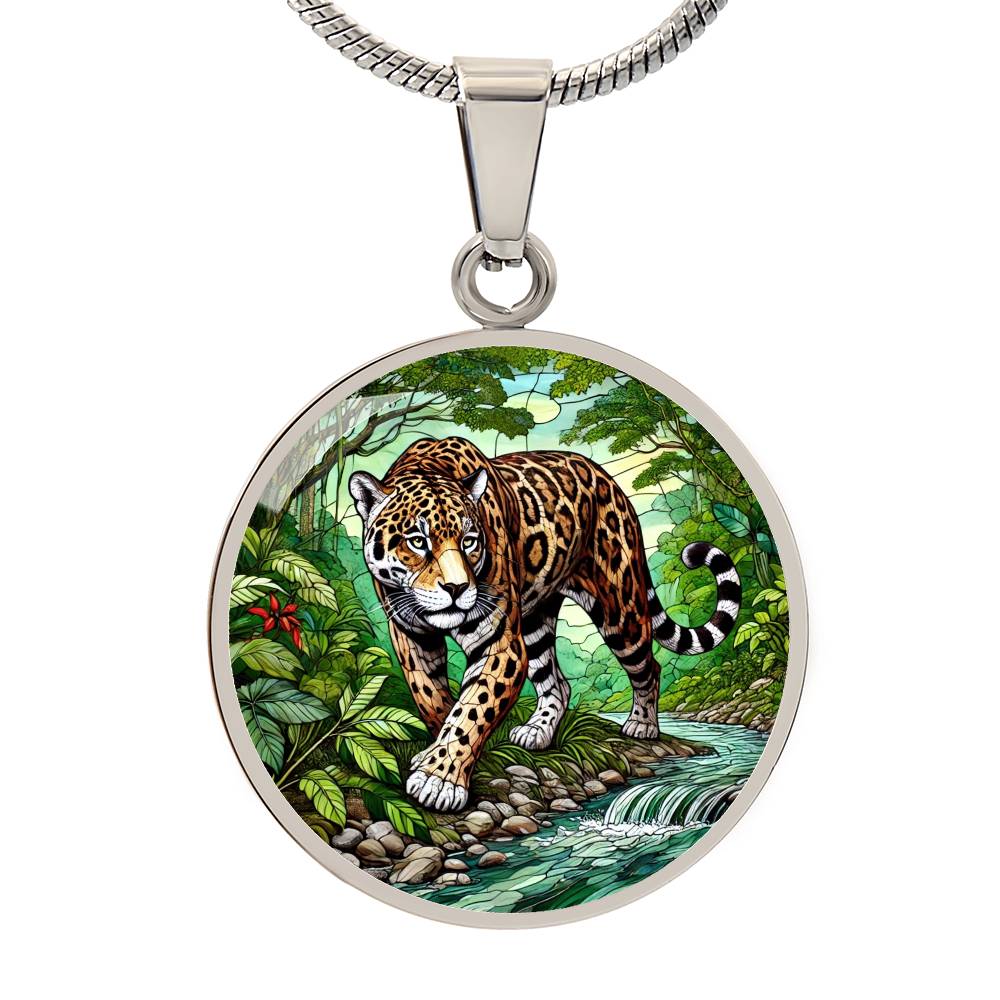 The Prowling Jaguar Circle Pendant Necklace