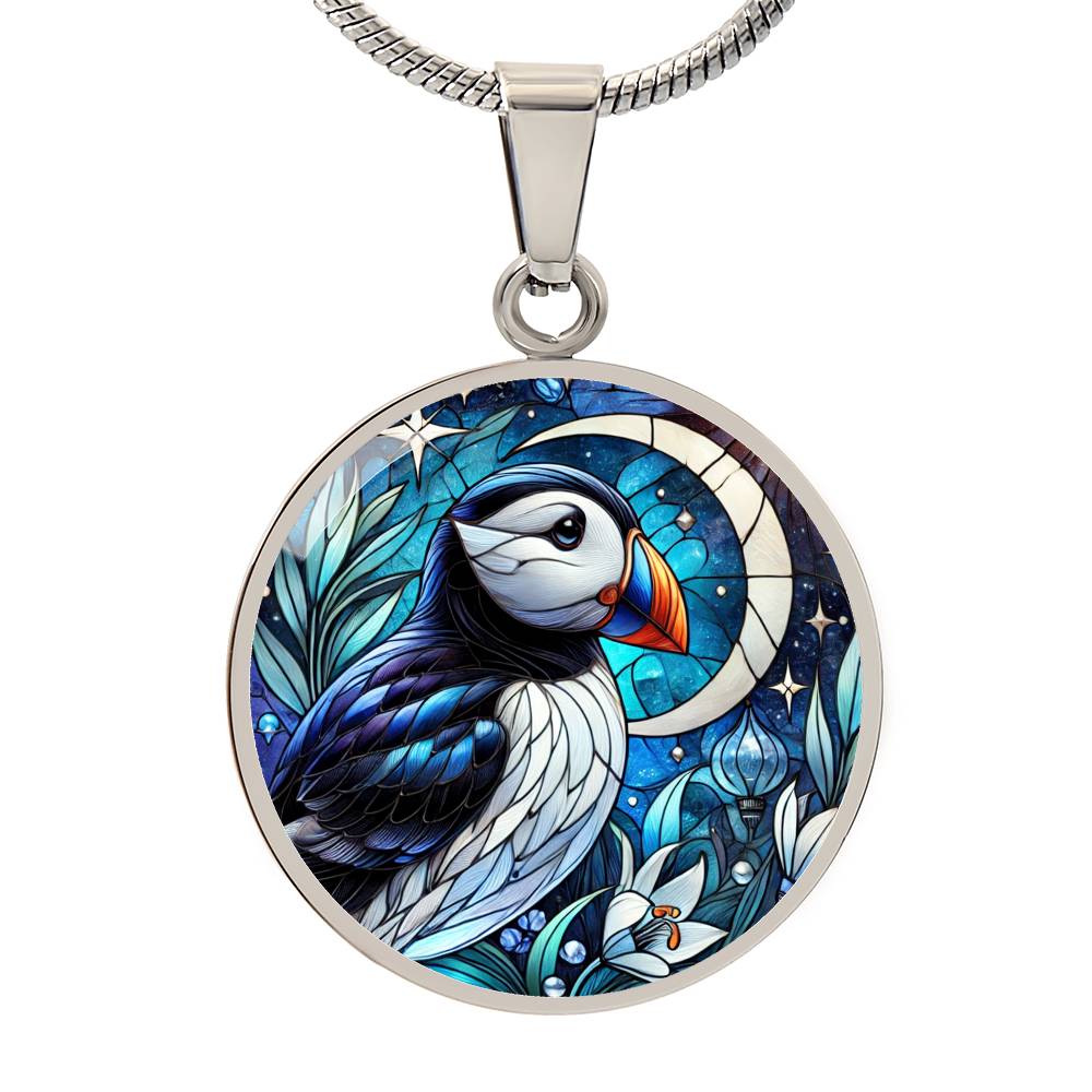 The Night Puffin Circle Pendant Necklace