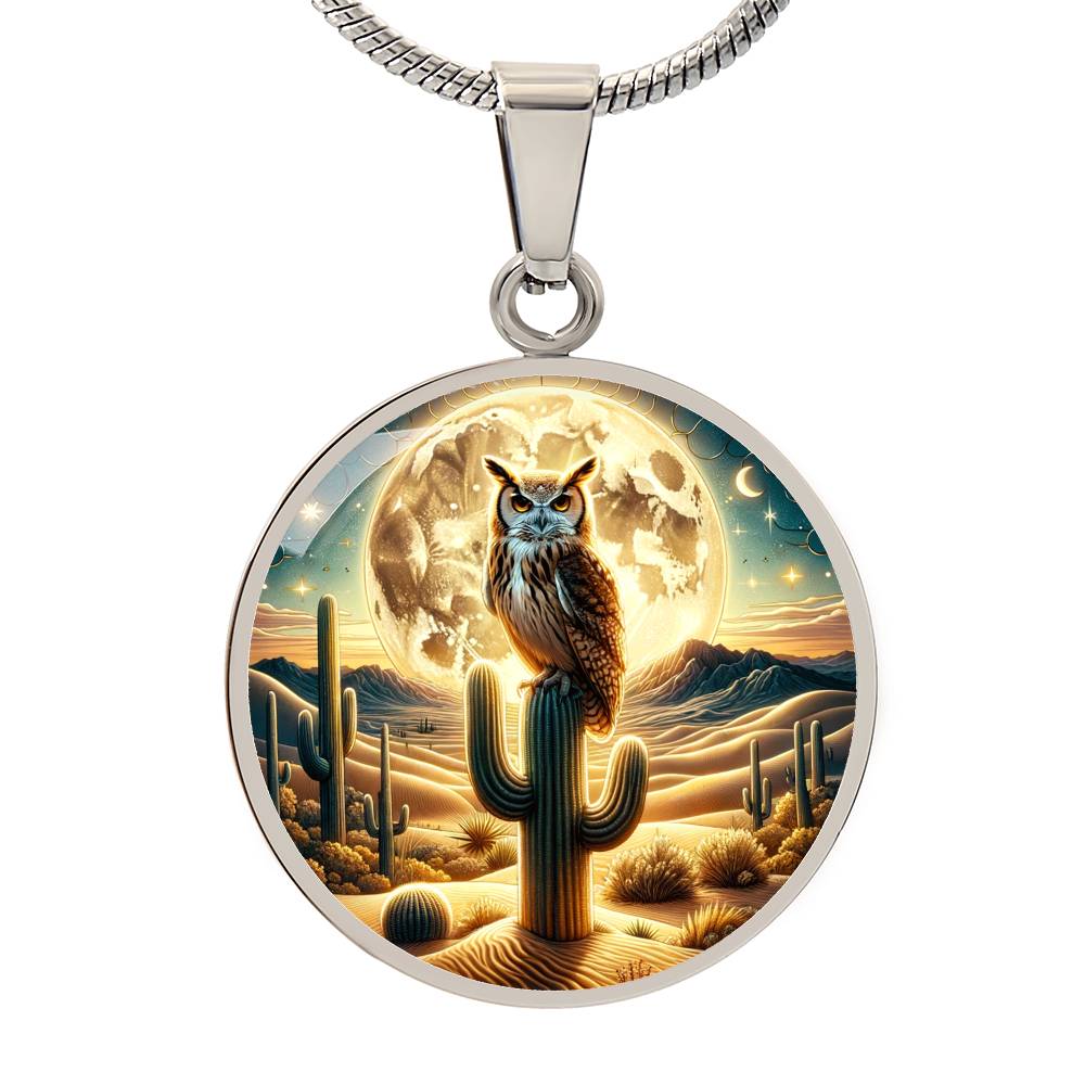 The Desert Owl Circle Pendant Necklace