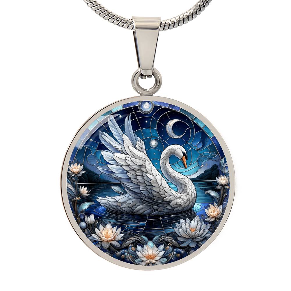 The Night Swan Circle Pendant Necklace