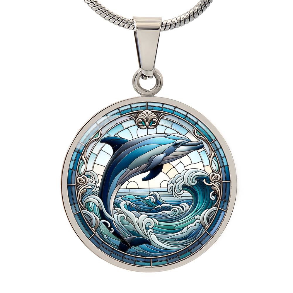 The Graceful Dolphin Circle Pendant Necklace