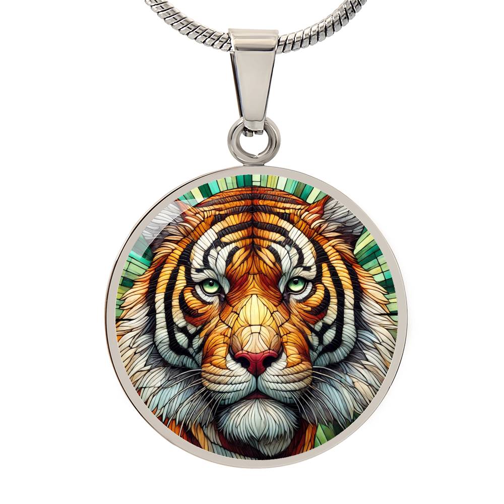 The Tiger Face Circle Pendant Necklace