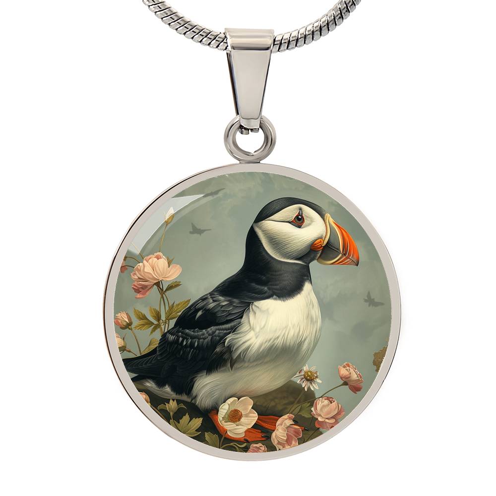 The Vintage Puffin Circle Pendant Necklace