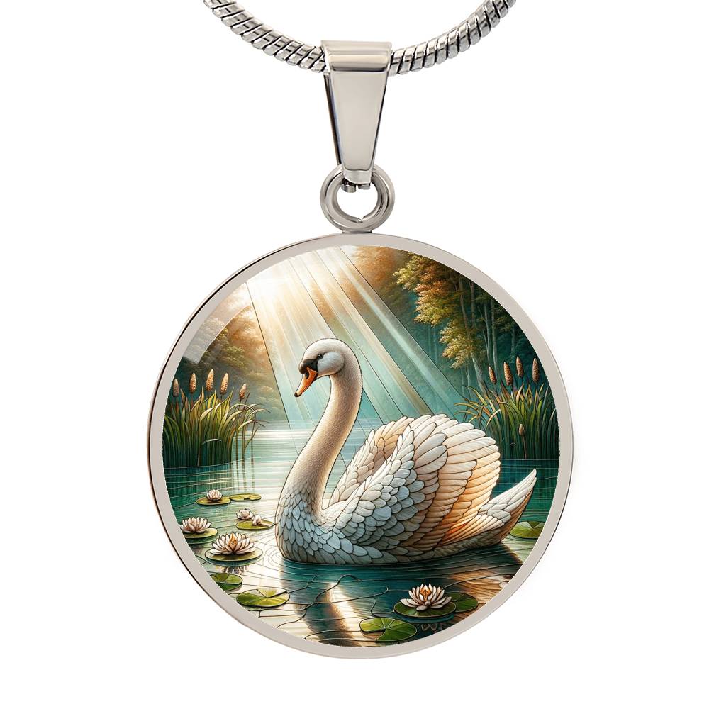 The Serene Swan Circle Pendant Necklace