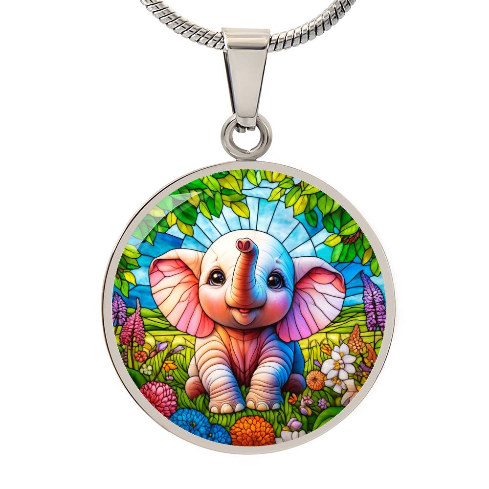 The Pink Elephant Circle Pendant Necklace