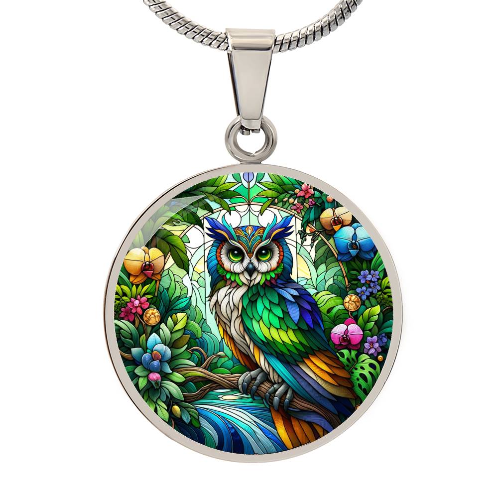 The Rainbow Owl Circle Pendant Necklace